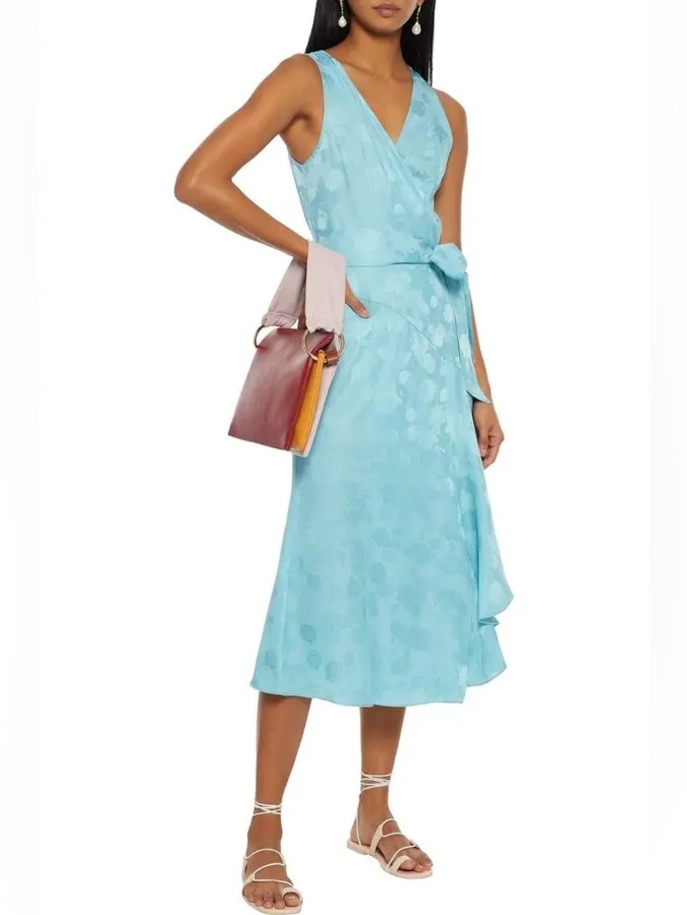 Diane Von Furstenberg DVF Moira Satin-Jacquard Silk Midi Wrap Dress, Size XXS